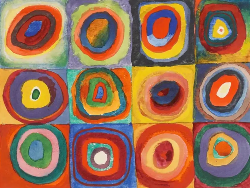 Carrés avec cercles concentriques, expressionnisme abstrait par Wassily Kandinsky